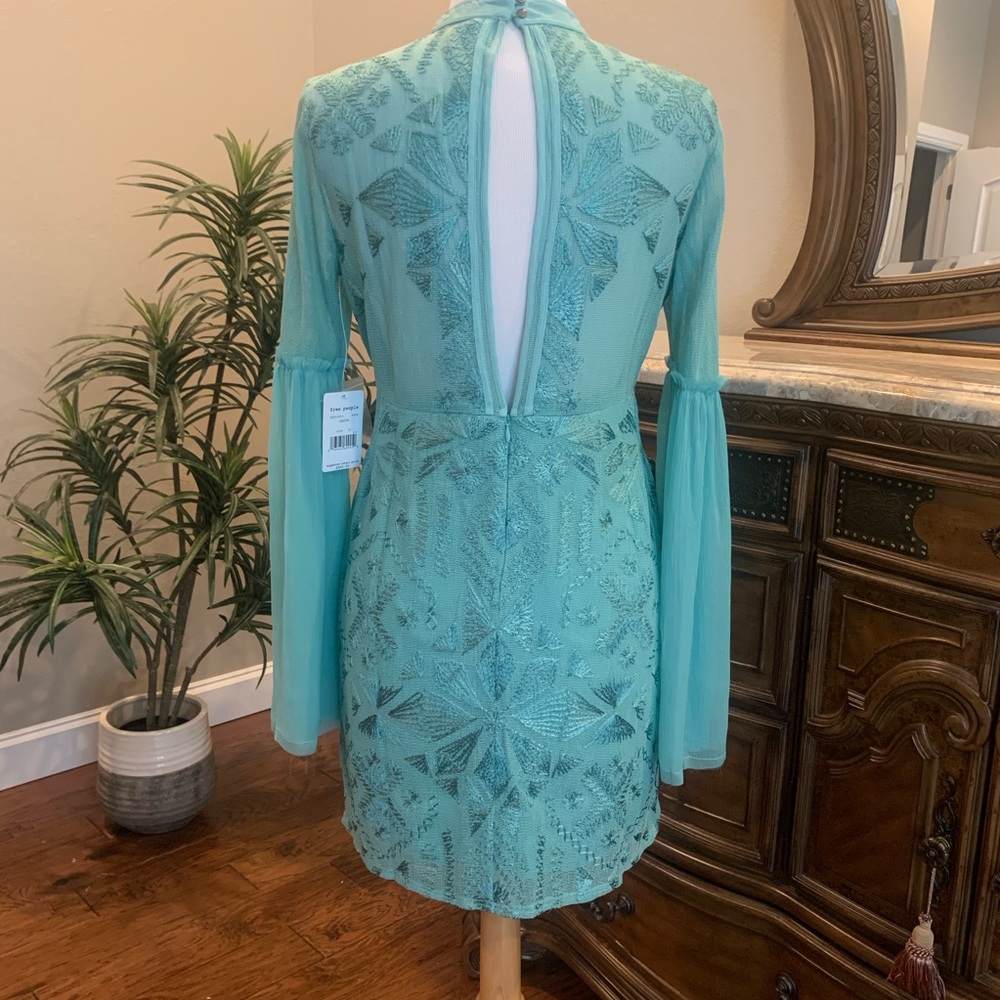 NWT $300 Free People Cleo Mini Dress Canton Size 10 Green Cocktail Open Back - Picture 12 of 16